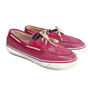 Sperry Boat Shoes Hot Pink Clear Sequin Biscayne Top Slider Flats 7.5 M